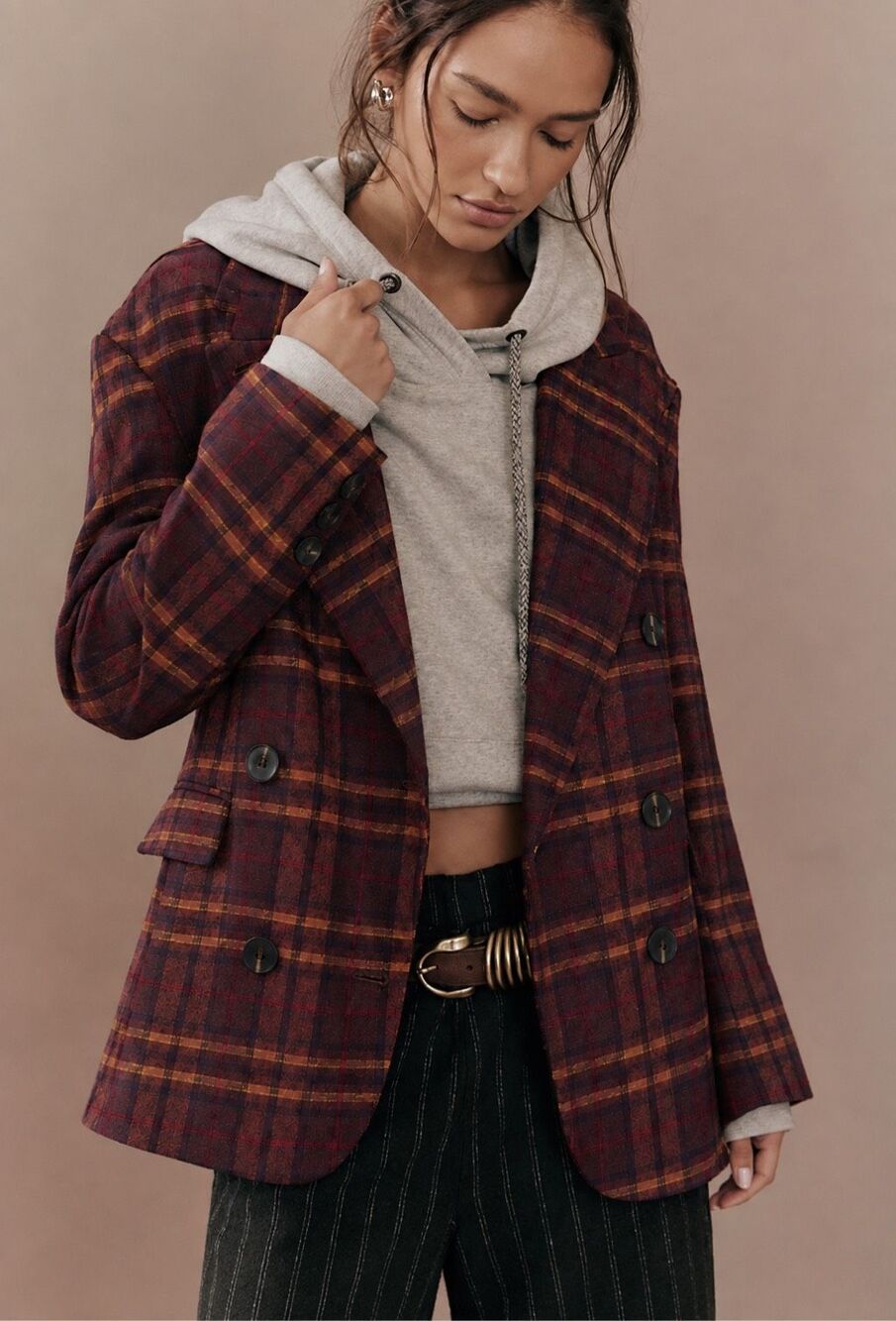 NWT Free People Dean Double Breasted Blazer in a plum Oversized Blazer,  $198 Sm
